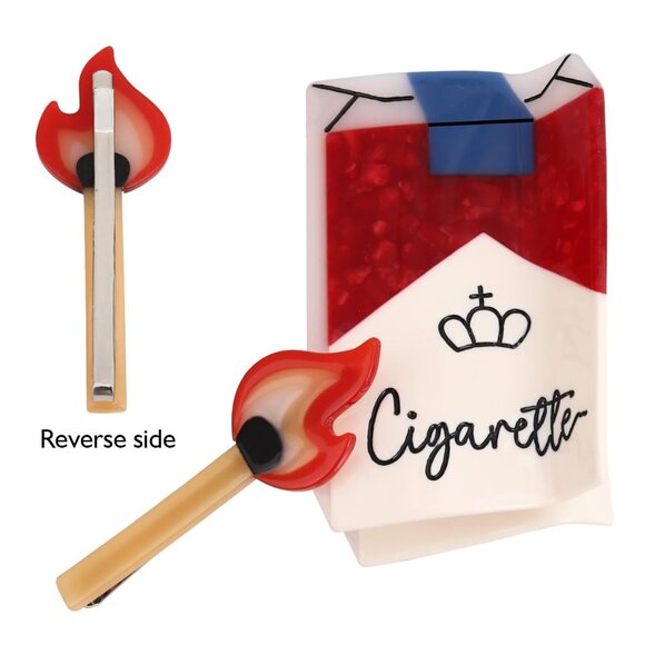 Hair Claw Set Acetate Large Matchbox & Flame Clips For Women Unique Gift - Picture 4 of 7